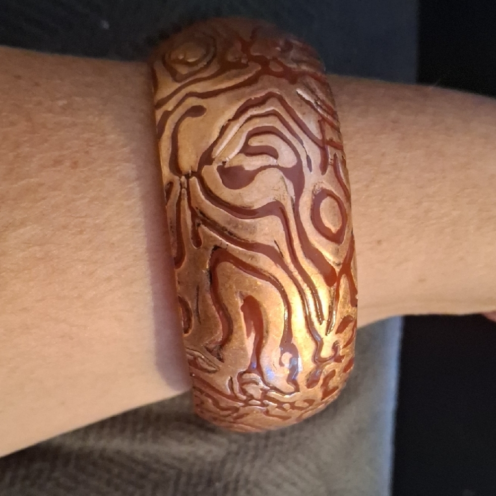 Brown and Gold Copper Patterned Bangle Bracelet